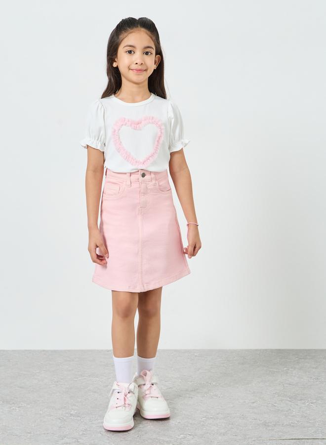 Styli Girls Pink Denim Skirt - Image 1